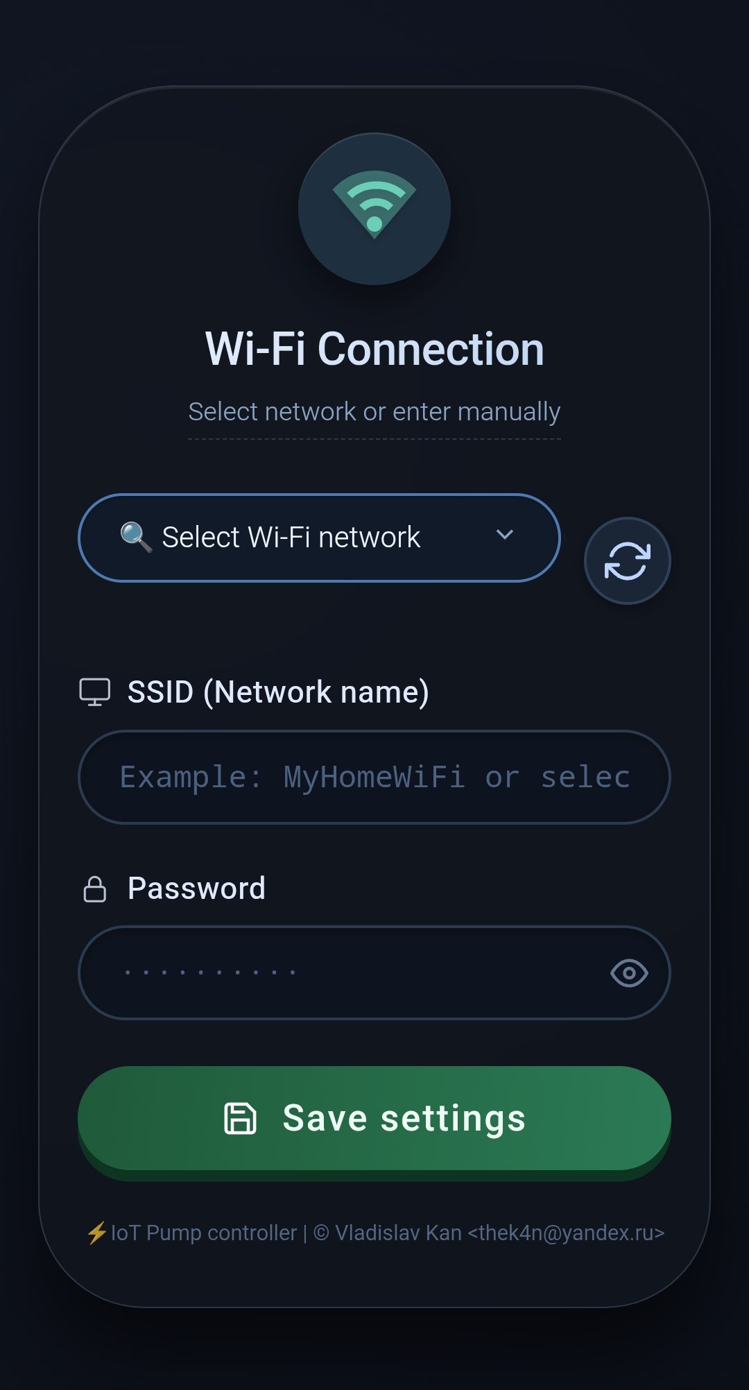 Setup page